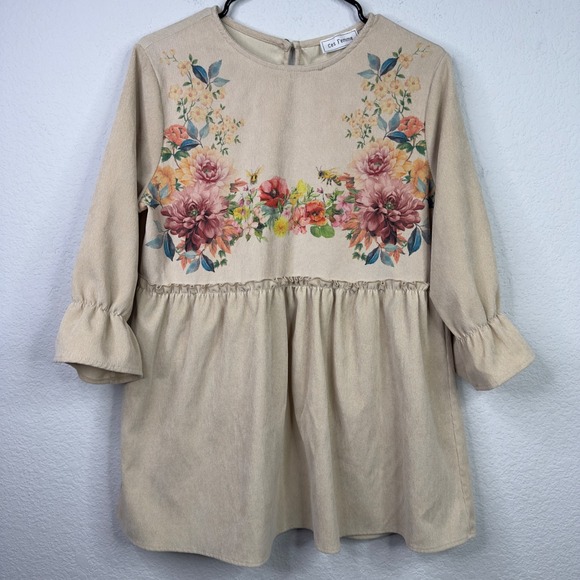 Ces Femme Tops - Ces Femme Shirt Womens M Beige Corduroy Floral Babydoll Boho Cottage Whimsical